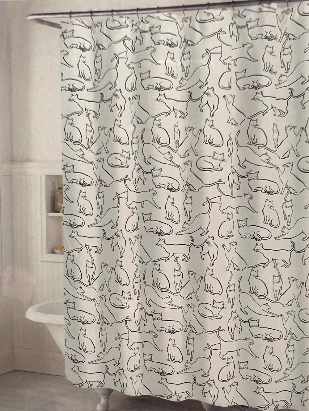 Signature Modern Classics Cats Black and White Cotton Shower Curtain New NWT